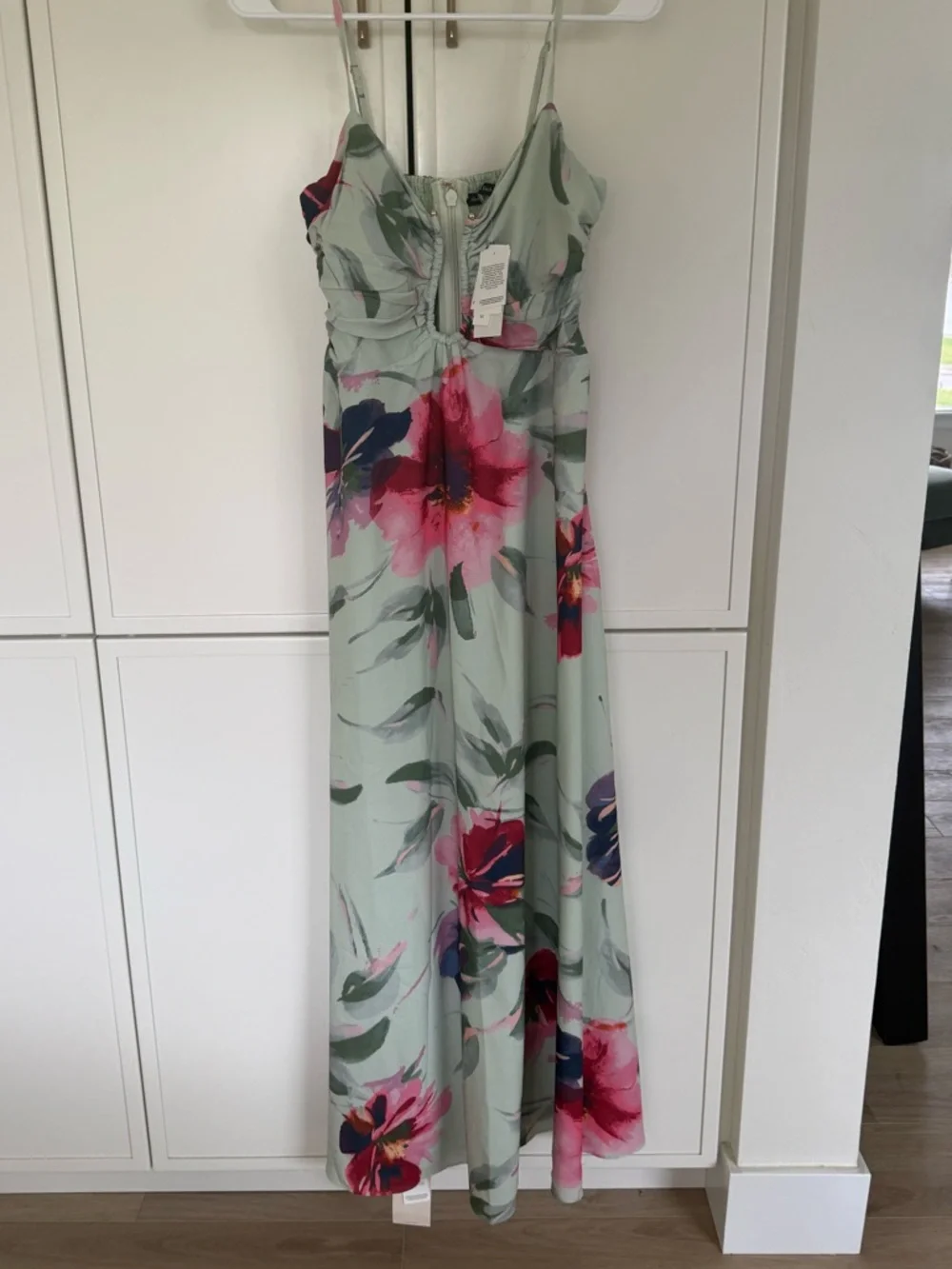 Abercrombie & Fitch Mint Floral Maxi Dress with Pink & Purple Blooms